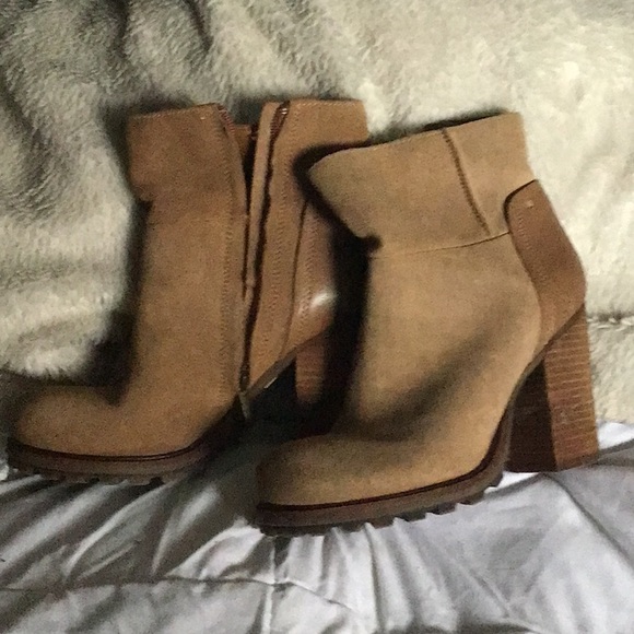 Sam Elderman golden suede chunky boots size 8 Y2K 90's Trending - Picture 1 of 12